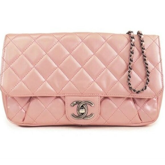 CHANEL Handbags - CHANEL Flap Bag Lambskin Quilted Purse Glazed Coco Pleats Tote Pink